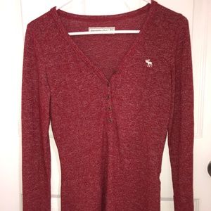 Abercrombie & Fitch Red Henley Long Sleeve Top